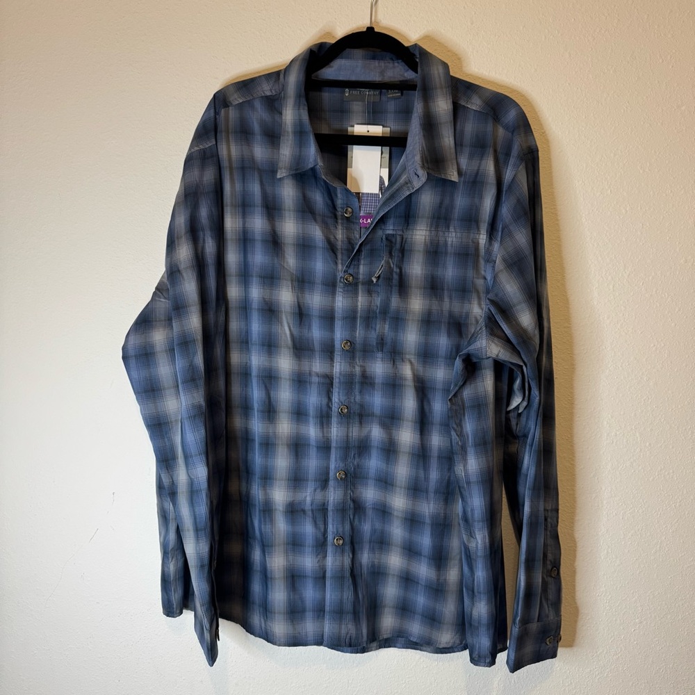 Free Country Men's Easywear Button Up blue gray Plaid Flannel Shirt XXXL NWT